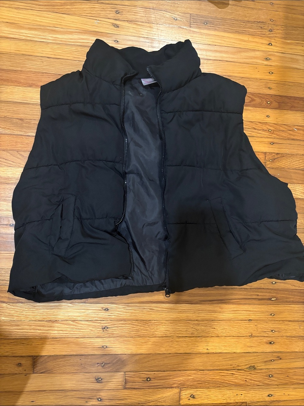 No Boundaries Black Quilted Puffer Vest - Sleeveless Zip Front